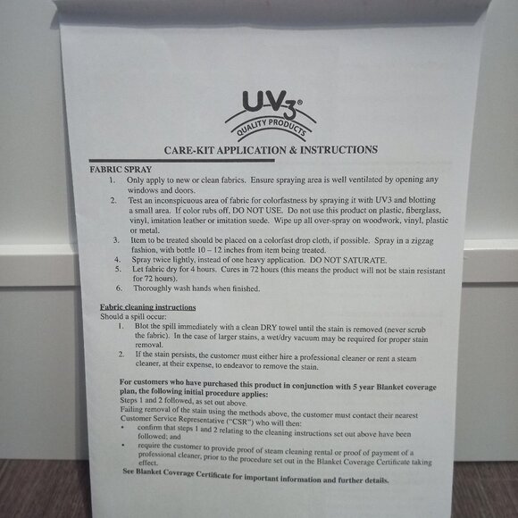 UV3 Furniture Upholstery Protector Care Kit - Picture 4 of 4